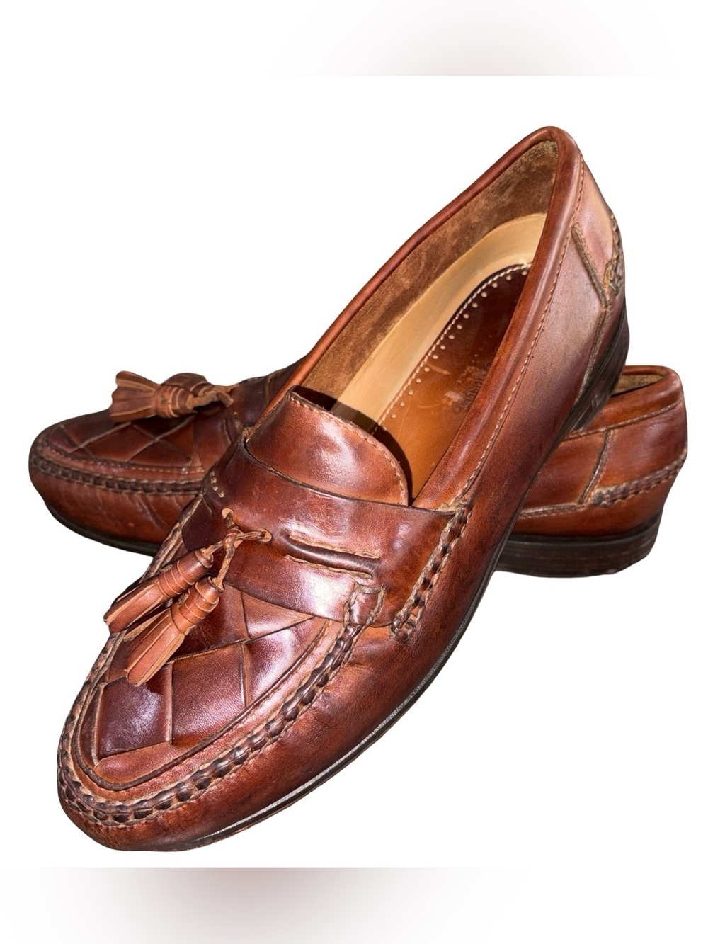 Johnston & Murphy Brown Leather Tassel Loafers Men’s Size 12M Woven Detail